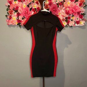 Red and Black Key Hole Mini Dress